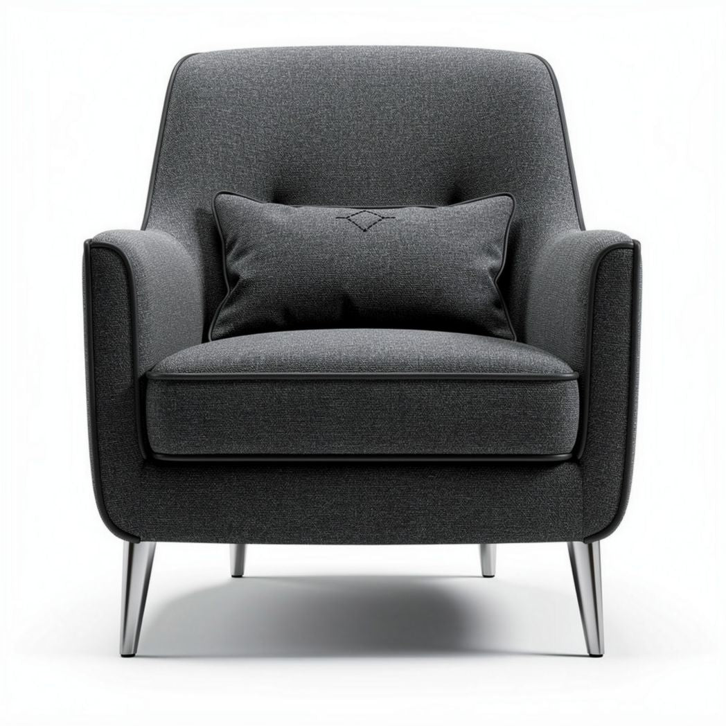 Fabric armchair with cushion and metal legs in gray color 80 x 85 x 90cm