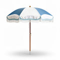 Retro striped beach umbrella with wooden pole and fringe detail 240 x 240 x 250cm