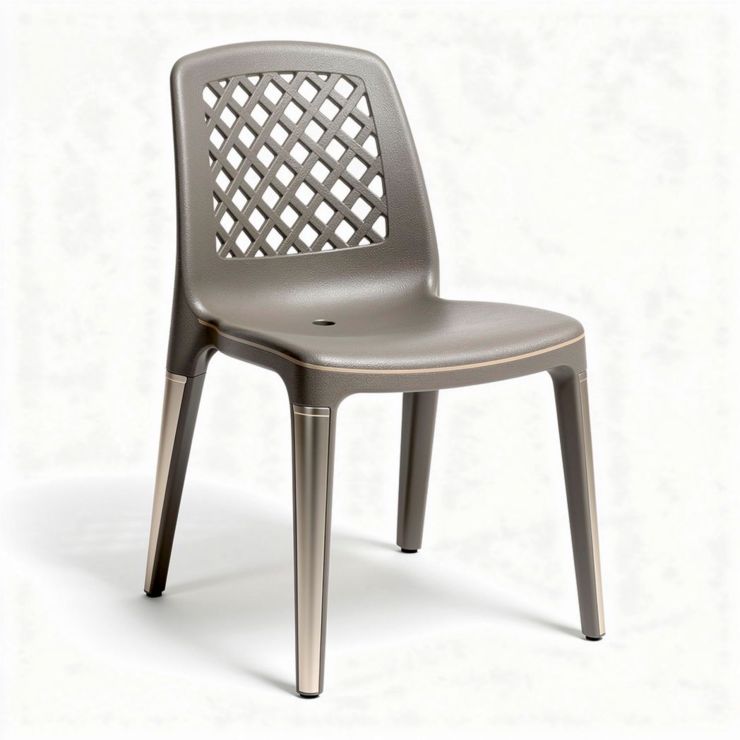 Plastic outdoor chair with lattice back design in brown color 45 x 50 x 85cm