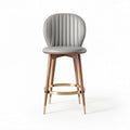 Gray upholstered bar stool with wooden frame and metal accents 40 x 40 x 100cm