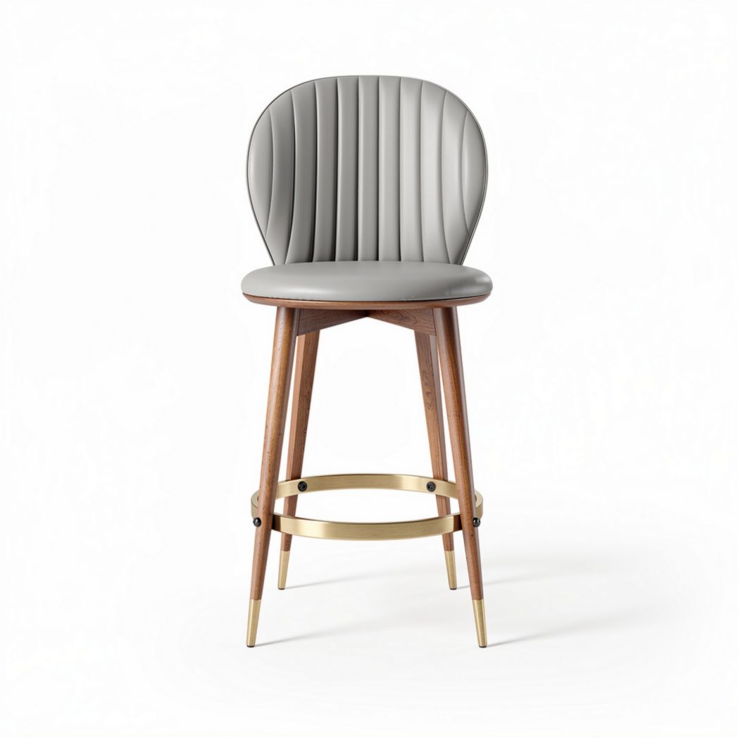 Gray upholstered bar stool with wooden frame and metal accents 40 x 40 x 100cm