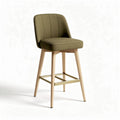 Wooden bar stool with olive green fabric seat and modern design 45 x 45 x 100cm