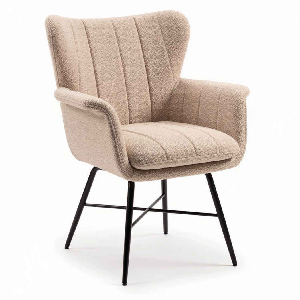 Boucle accent chair with metal legs in beige color 65 x 65 x 85cm