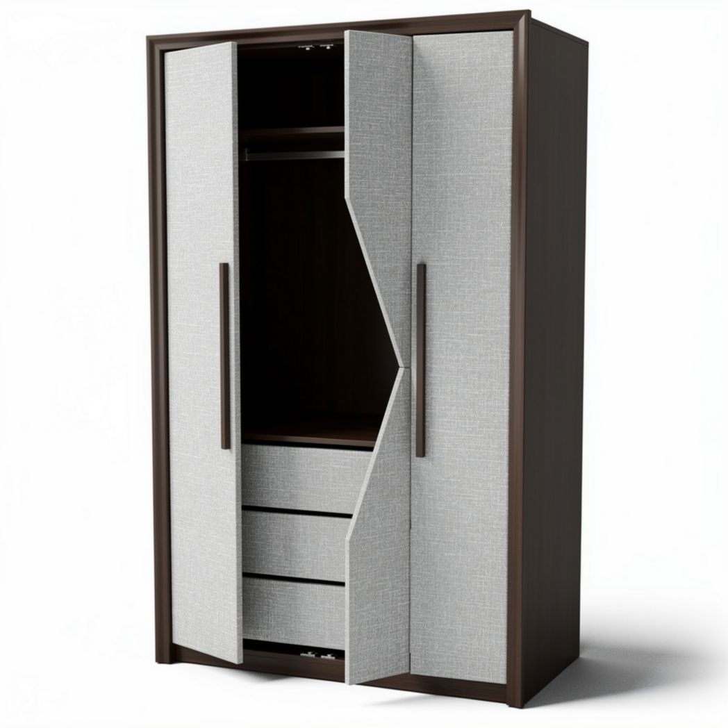 Fabric and wood wardrobe with sliding doors and internal drawers 150 x 80 x 200cm