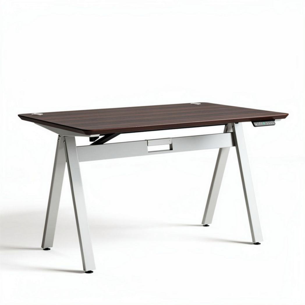 Adjustable height desk with wooden surface and metal frame 120 x 60 x 75cm