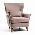 Fabric upholstered modern armchair with wooden legs and removable cushion in light pink