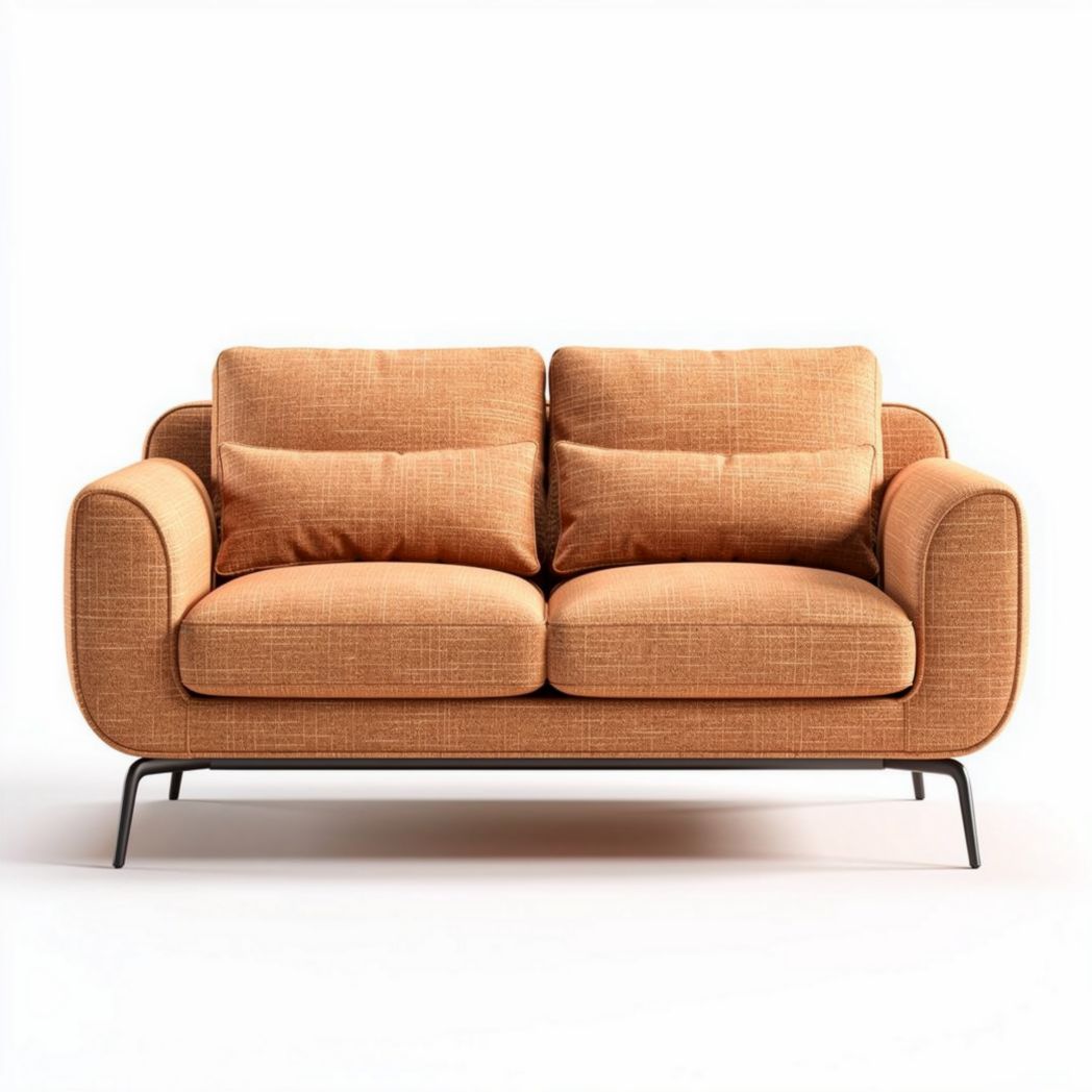 Orange fabric loveseat sofa with foam cushioning and metal legs 180 x 100 x 85cm