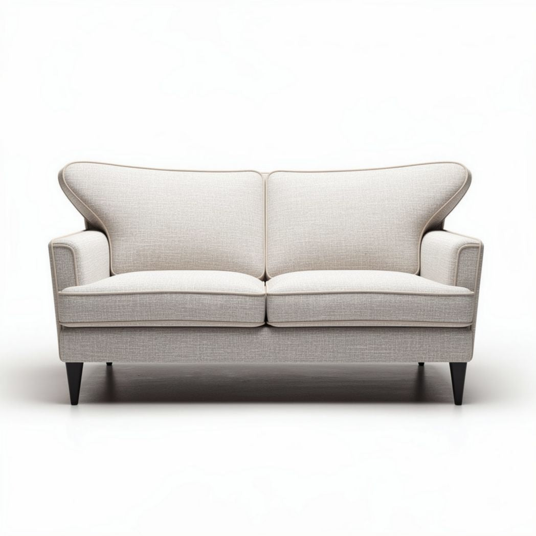Wingback sofa in light beige fabric with wooden legs 180 x 90 x 80cm