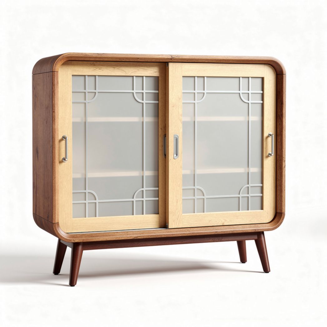 Wooden storage cabinet with glass doors and modern design 80 x 40 x 90cm