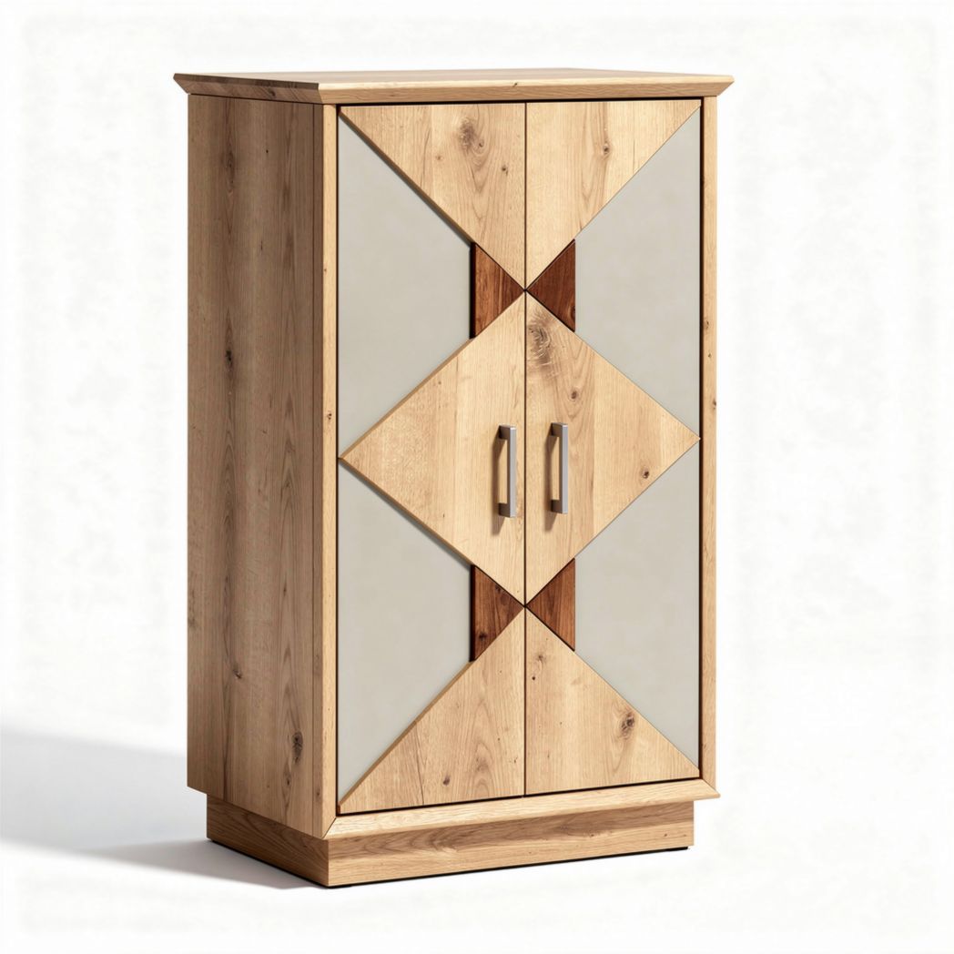Wooden storage cabinet with mirrored accents and geometric design 80 x 40 x 100cm