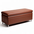 Leather storage ottoman bench with tufted top in brown 90 x 40 x 45cm